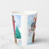 雪の中のビーグル犬クリスマスドッグハウス 紙コップ (左)