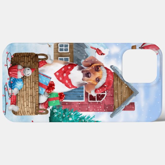 雪の中のビーグル犬クリスマスドッグハウス Case-Mate iPhoneケース (裏面 (横))