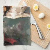 雪の中のビーグル犬 キッチンタオル (四つ折り)