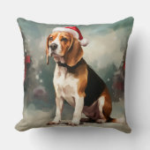 雪の中のビーグル犬 クッション (正面)