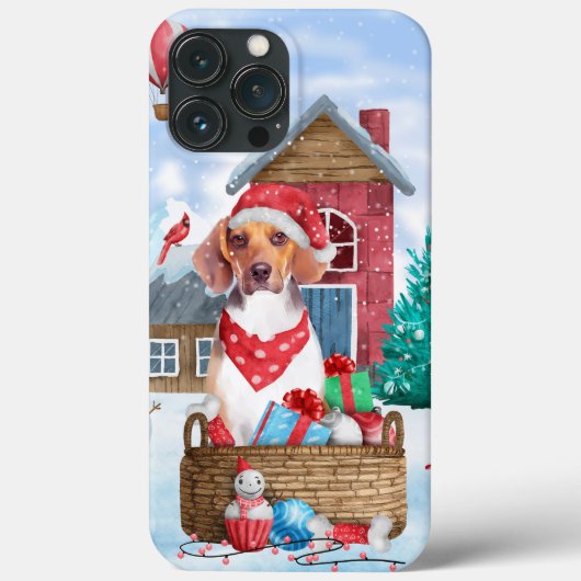 雪の中のビーグル犬 クリスマス犬小屋 Case-Mate iPhoneケース (裏面)