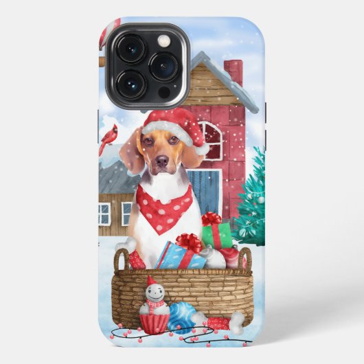 雪の中のビーグル犬 クリスマス犬小屋 iPhoneケース (裏面)