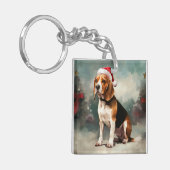 雪の中のビーグル犬 クリスマス キーホルダー (正面左)