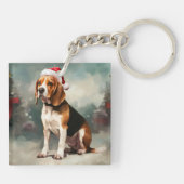 雪の中のビーグル犬 クリスマス キーホルダー (裏面)