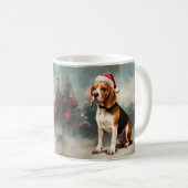 雪の中のビーグル犬 クリスマス コーヒーマグカップ (正面右)