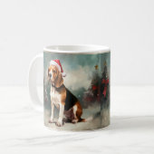 雪の中のビーグル犬 クリスマス コーヒーマグカップ (正面左)