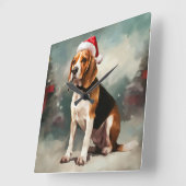 雪の中のビーグル犬 クリスマス スクエア壁時計 (傾斜)