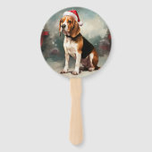 雪の中のビーグル犬 クリスマス ハンドファン (裏面)