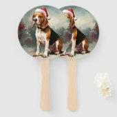 雪の中のビーグル犬 クリスマス ハンドファン (正面&裏面)