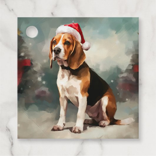 雪の中のビーグル犬 クリスマス フェイバータグ (正面)