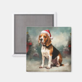 雪の中のビーグル犬 クリスマス マグネット (正面/裏面)