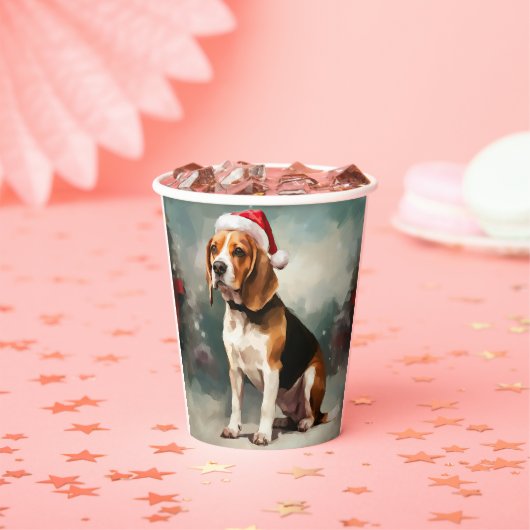 雪の中のビーグル犬 クリスマス 紙コップ (インサイチュ)