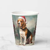 雪の中のビーグル犬 クリスマス 紙コップ (正面)
