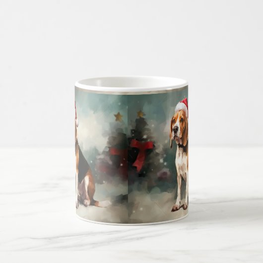 雪の中のビーグル犬 コーヒーマグカップ (中央)