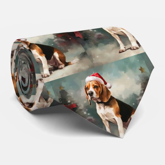雪の中のビーグル犬 ネクタイ (ロール)