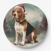雪の中のビーグル犬 ペーパープレート (正面)