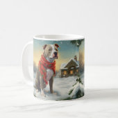 雪の中のピットブル クリスマス コーヒーマグカップ (正面左)