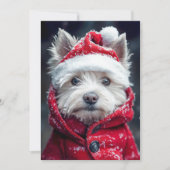 雪の中のフェスティブなウェストハイランドホワイトテリア 招待状 (正面)