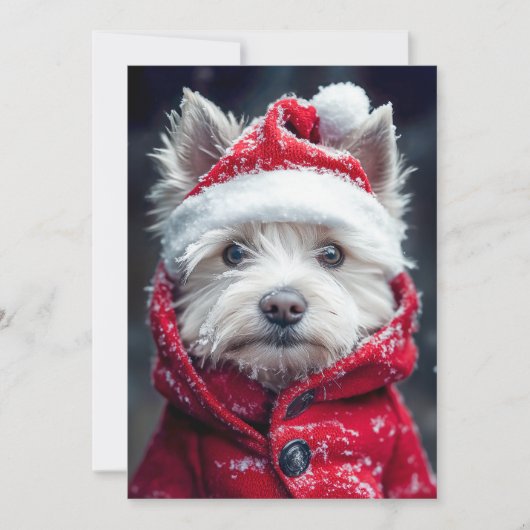 雪の中のフェスティブなウェストハイランドホワイトテリア 招待状 (正面)