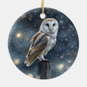 雪の中のフクロウ 冬至 または クリスマス セラミックオーナメント (裏面)