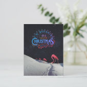 雪の中のフラミンゴと宇宙のクリスマスの珍奇な光景 ポストカード (スタンド正面)