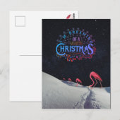雪の中のフラミンゴと宇宙のクリスマスの珍奇な光景 ポストカード (正面/裏面)