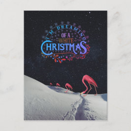 雪の中のフラミンゴと宇宙のクリスマスの珍奇な光景 ポストカード