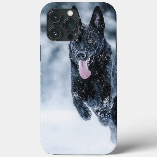雪の中のブラックジャーマンシェパードの掛け布団カバー Case-Mate iPhoneケース (裏面)