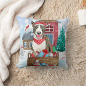 雪の中のブルテリア犬クリスマスドッグハウス クッション (ブランケット)