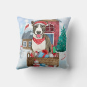 雪の中のブルテリア犬クリスマスドッグハウス クッション (裏面)