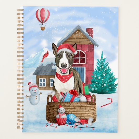 雪の中のブルテリア犬クリスマスドッグハウス プランナー手帳 (正面)
