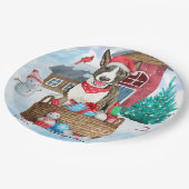 雪の中のブルテリア犬クリスマスドッグハウス ペーパープレート (アングル)