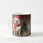 雪の中のブルドッグ クリスマス コーヒーマグカップ (正面左)