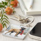 雪の中のブルマスティフ犬 キーホルダー (正面右)