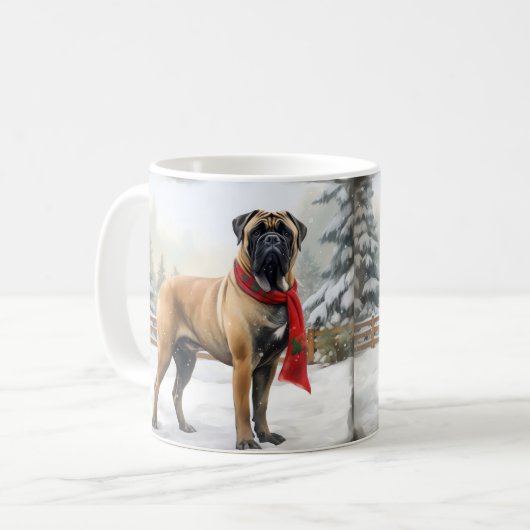 雪の中のブルマスティフ犬 コーヒーマグカップ (正面左)