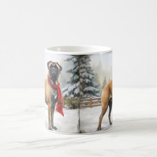 雪の中のブルマスティフ犬 コーヒーマグカップ (中央)