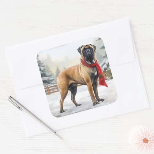 雪の中のブルマスティフ犬 スクエアシール (封筒)