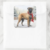 雪の中のブルマスティフ犬 スクエアシール (バッグ)