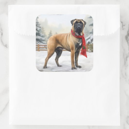 雪の中のブルマスティフ犬 スクエアシール (バッグ)