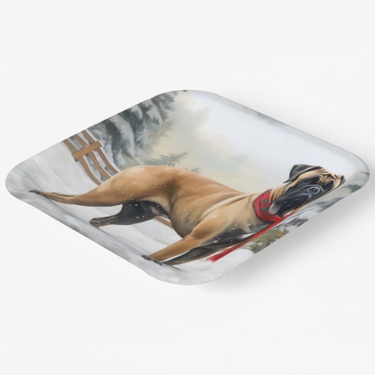 雪の中のブルマスティフ犬 ペーパープレート (傾斜あり)