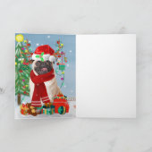 雪の中のプレゼントを抱えたパグ犬 カード (内部)