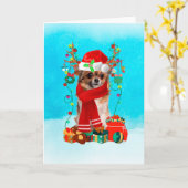 雪の中のプレゼントを持つチワワ カード (黄色い花)