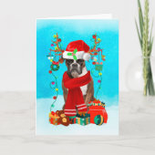 雪の中のプレゼントを持つボクサー カード (正面)