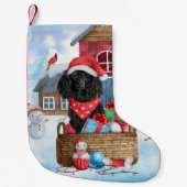 雪の中のプードル犬クリスマスドッグハウス スモールクリスマスストッキング (正面)