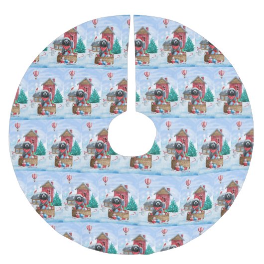 雪の中のプードル犬クリスマスドッグハウス ブラッシュドポリエステルツリースカート (正面)