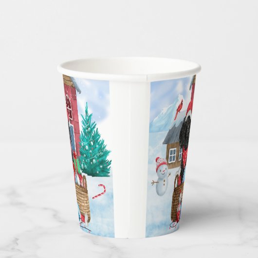 雪の中のプードル犬クリスマスドッグハウス 紙コップ (右)