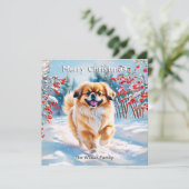雪の中のペキニーズ 冬のメリークリスマス シーズンカード (スタンド正面)
