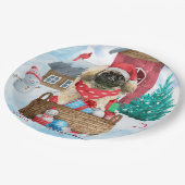 雪の中のペキンゼドッグのクリスマスドッグハウス ペーパープレート (アングル)