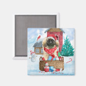 雪の中のペキンゼドッグのクリスマスドッグハウス マグネット (正面/裏面)