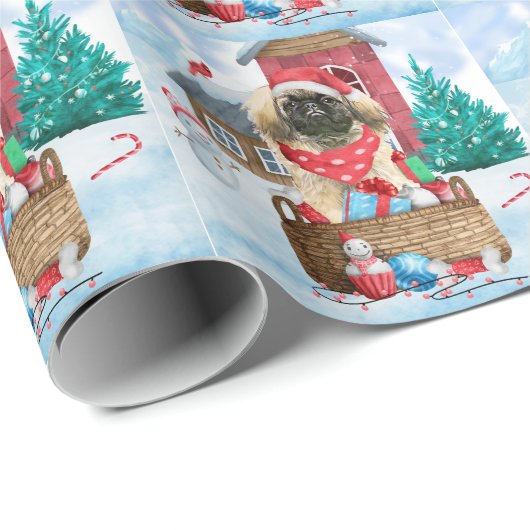 雪の中のペキンゼドッグのクリスマスドッグハウス ラッピングペーパー (ロールコーナー)